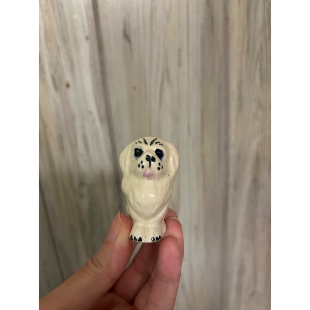 Vintage Miniature Ceramic Dog Figurine Hand Painted